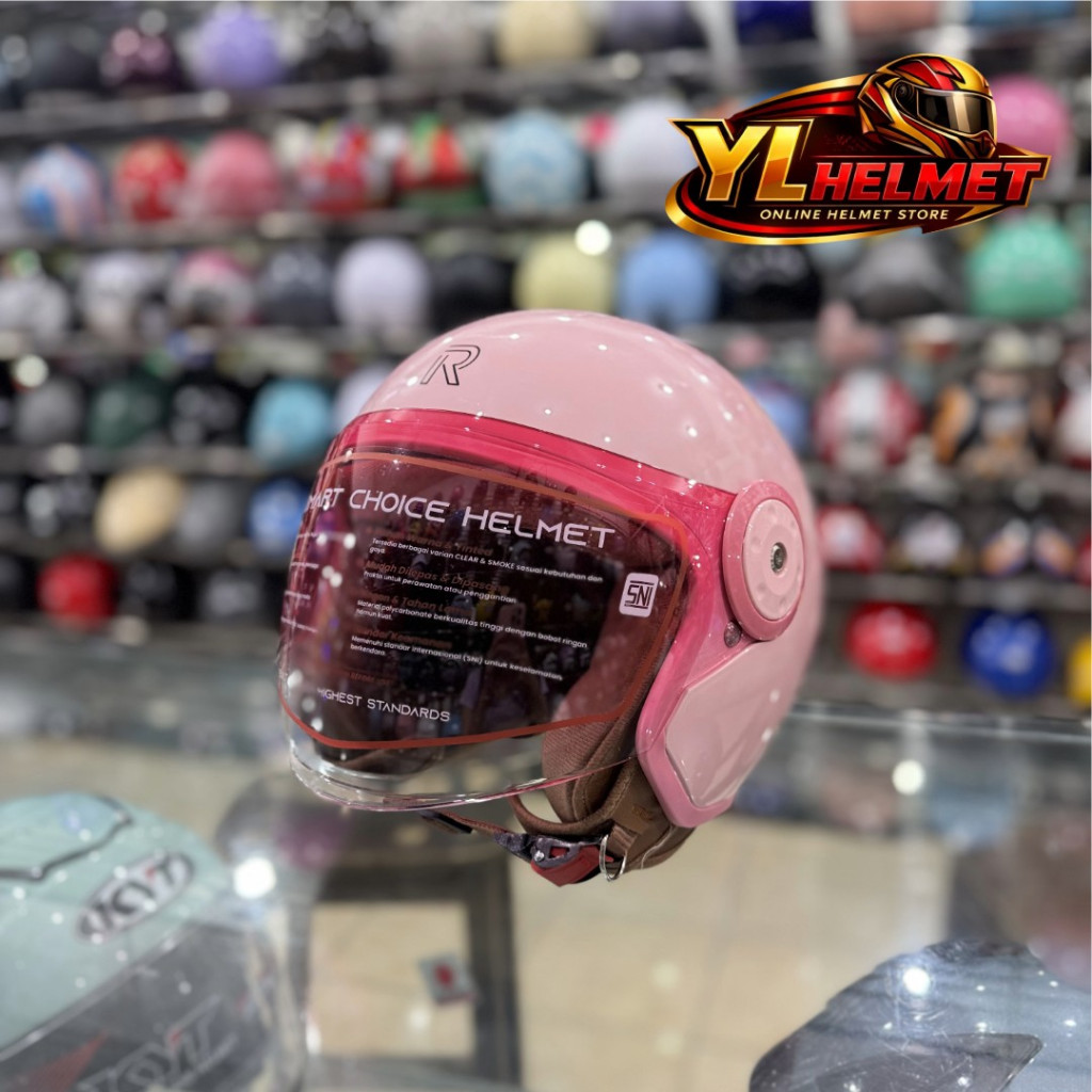 Helm Retro Hijab R-Six Verona - Pink Pastel Helm bogo Hijab Wanita R SIX Rsix SNI Helm Cepol Wanita