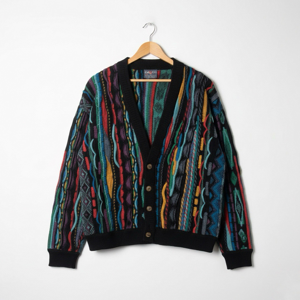 Vintage Knitwear "GECCU" Cardigan 3D Rajut Timbul Kakaknya Coogi Australia