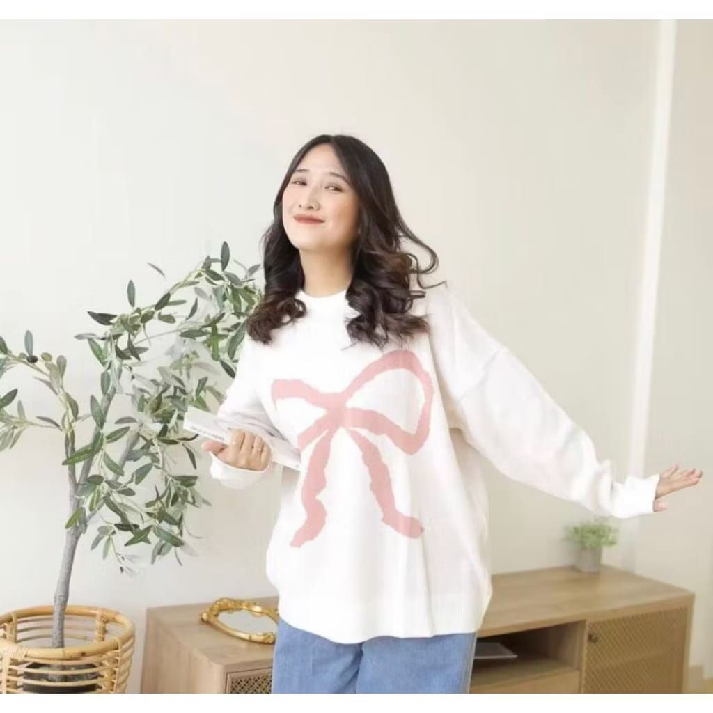 Sweater rajut wanita terbaru / sweater wanita rajut motif pita / sweater rajut wanita premium