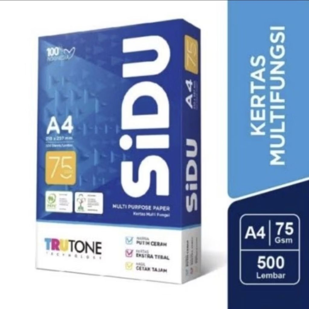 Sidu Kertas HVS A4 75 gsm Sidu (1 rim) / Kertas HVS Sidu / Kertas HVS 75 gsm