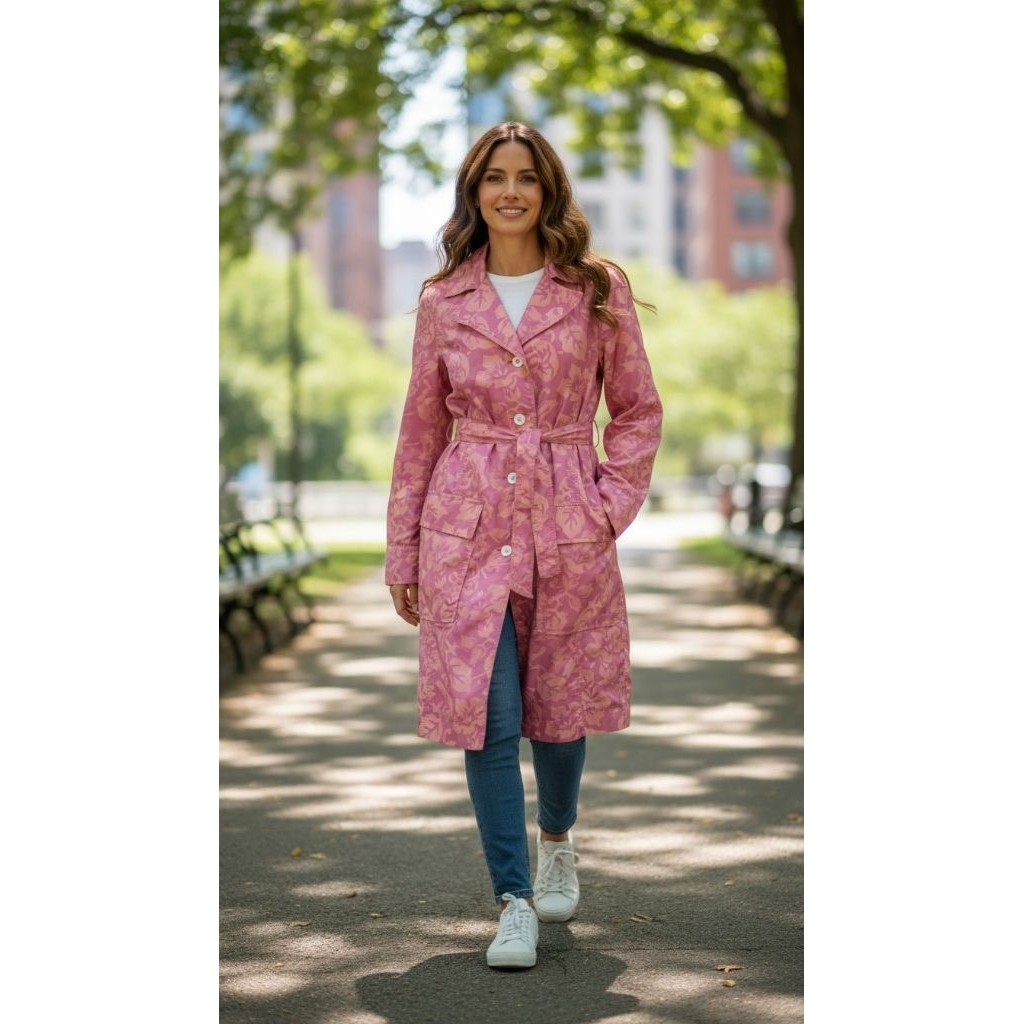 Long Coat Outer Jacket Wanita Motif Waterproof