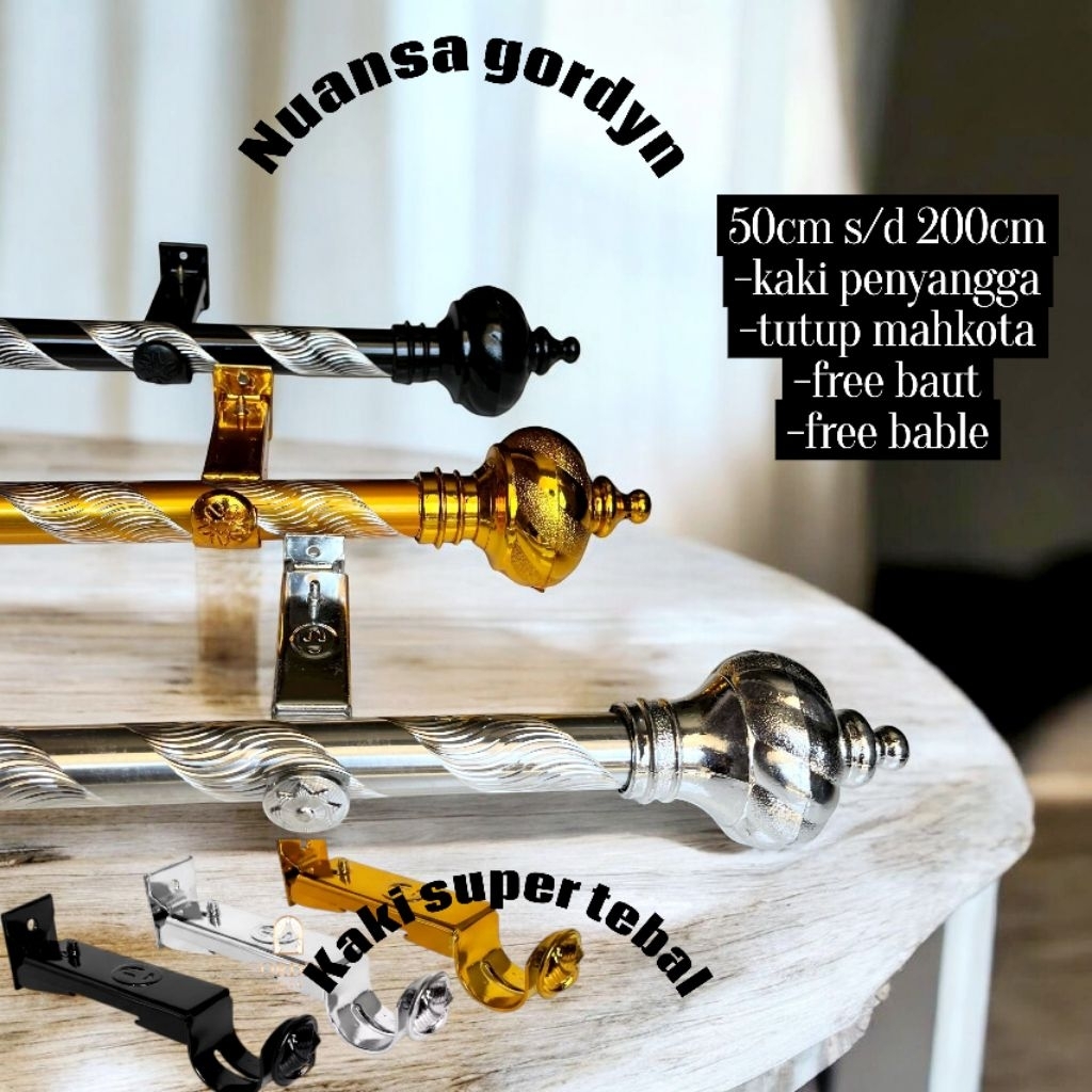 Besi Gorden Fullset Batang Rell Gorden uril dan polos garis Free Tutup Dan Kaki Ukuran 50cm-200cm