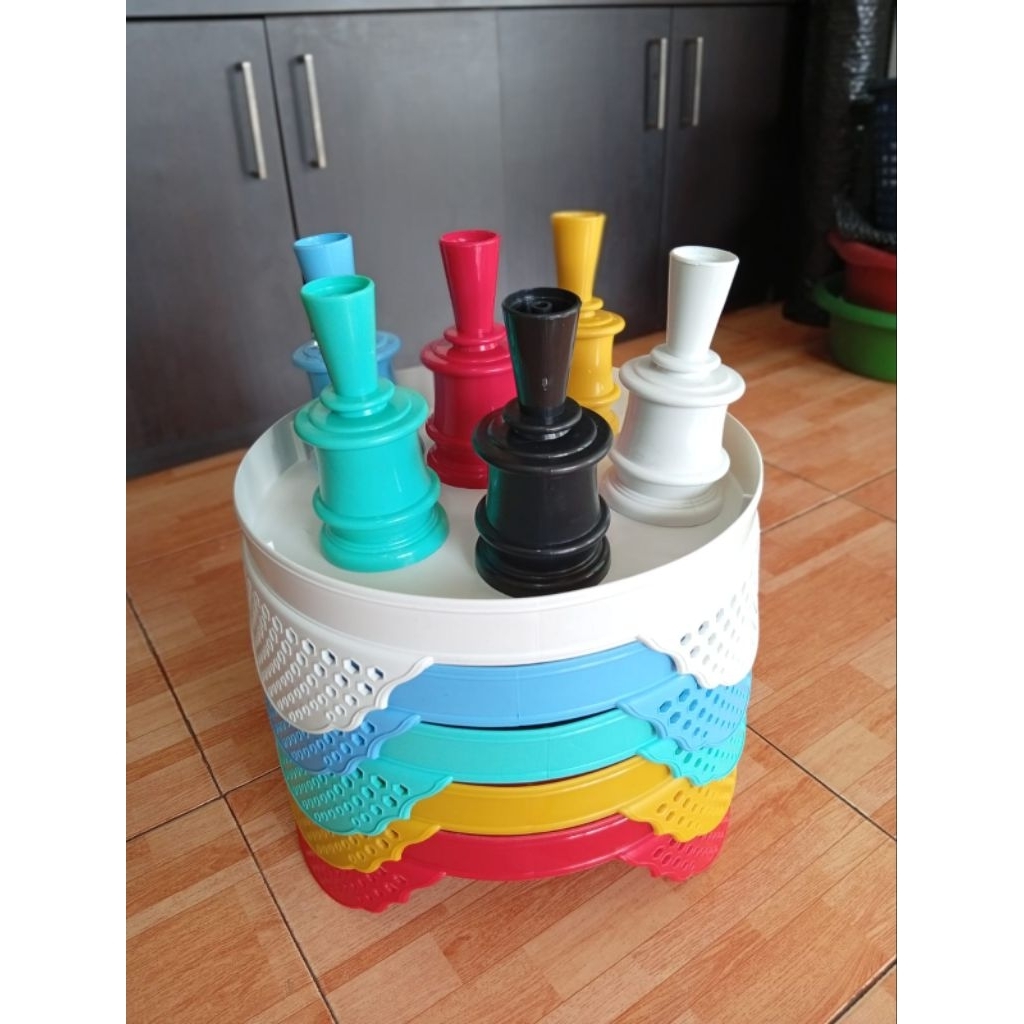 TEBOK DAN PION BONUS KLEM 3PCS anti karat stainlis sangkar burung lovebird diameter 33cm motif denga