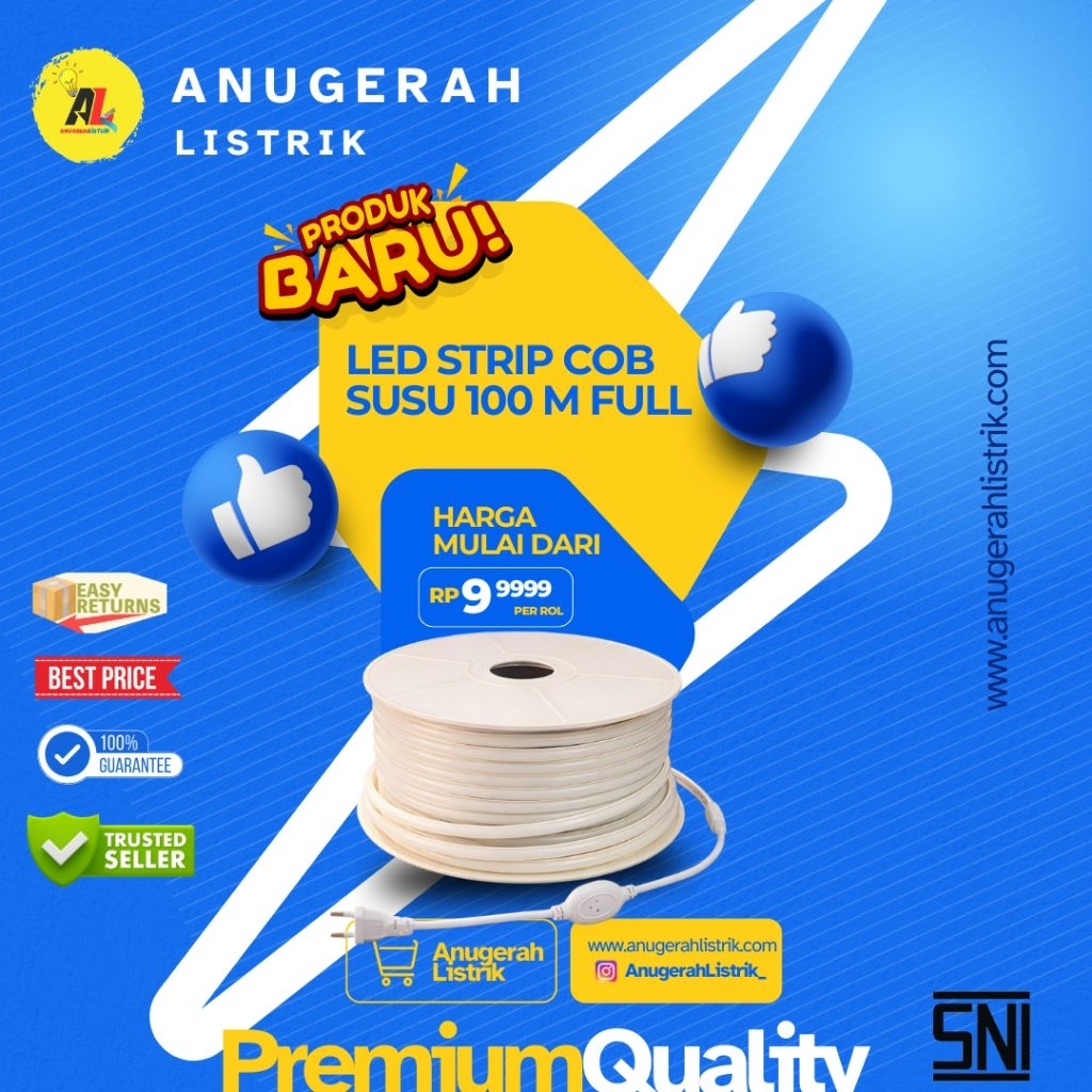 Lampu strip LED COB 220v selang 1 rol 100meter waterproof