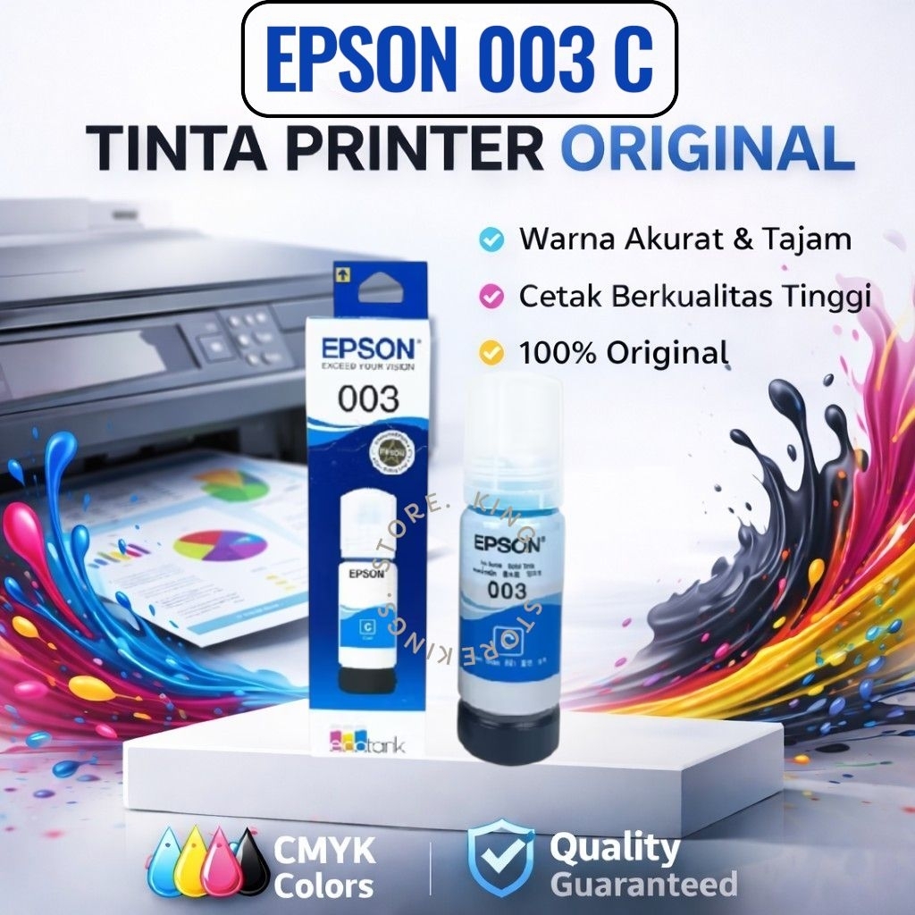 Tinta Printer Epson 003 Cyan Original Ink Epson PrinterL1110/L3110/L3150/L5190 - Warna