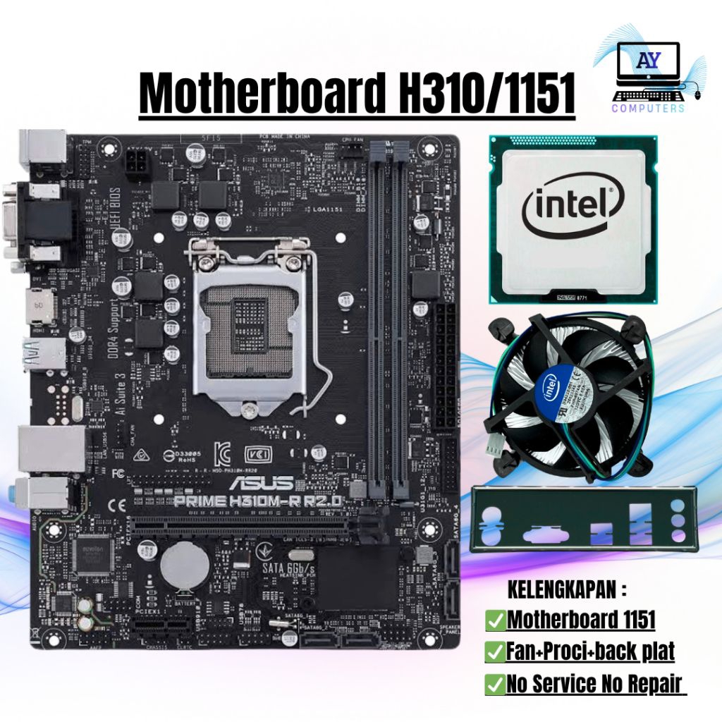 Paket Motherboard H310 Soket 1151 + Prosesor + Fan & Backplate Lengkap Siap Pakai
