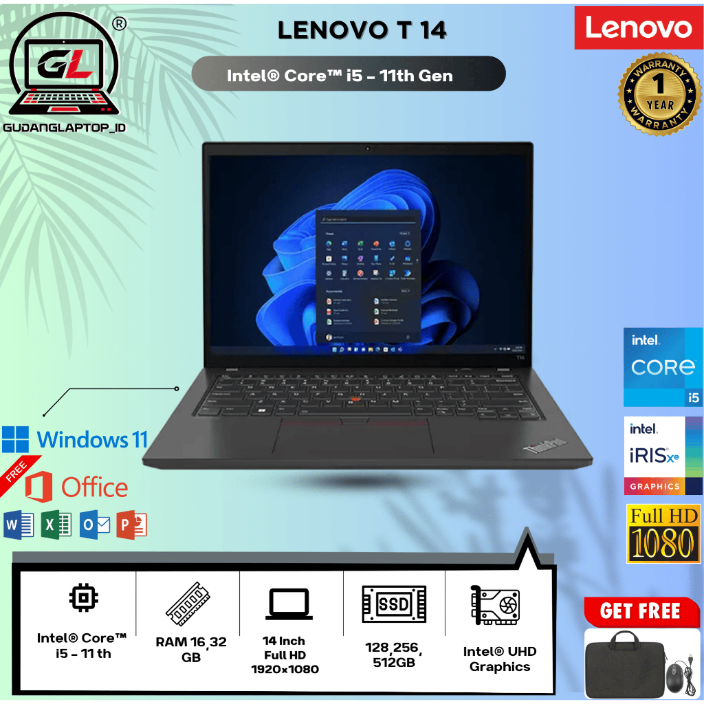 Laptop Lenovo Thinkpad T14 - Intel Core i5 Gen 11 - 16/256GB - Laptop Coding & Kantoran - MURAH MULU