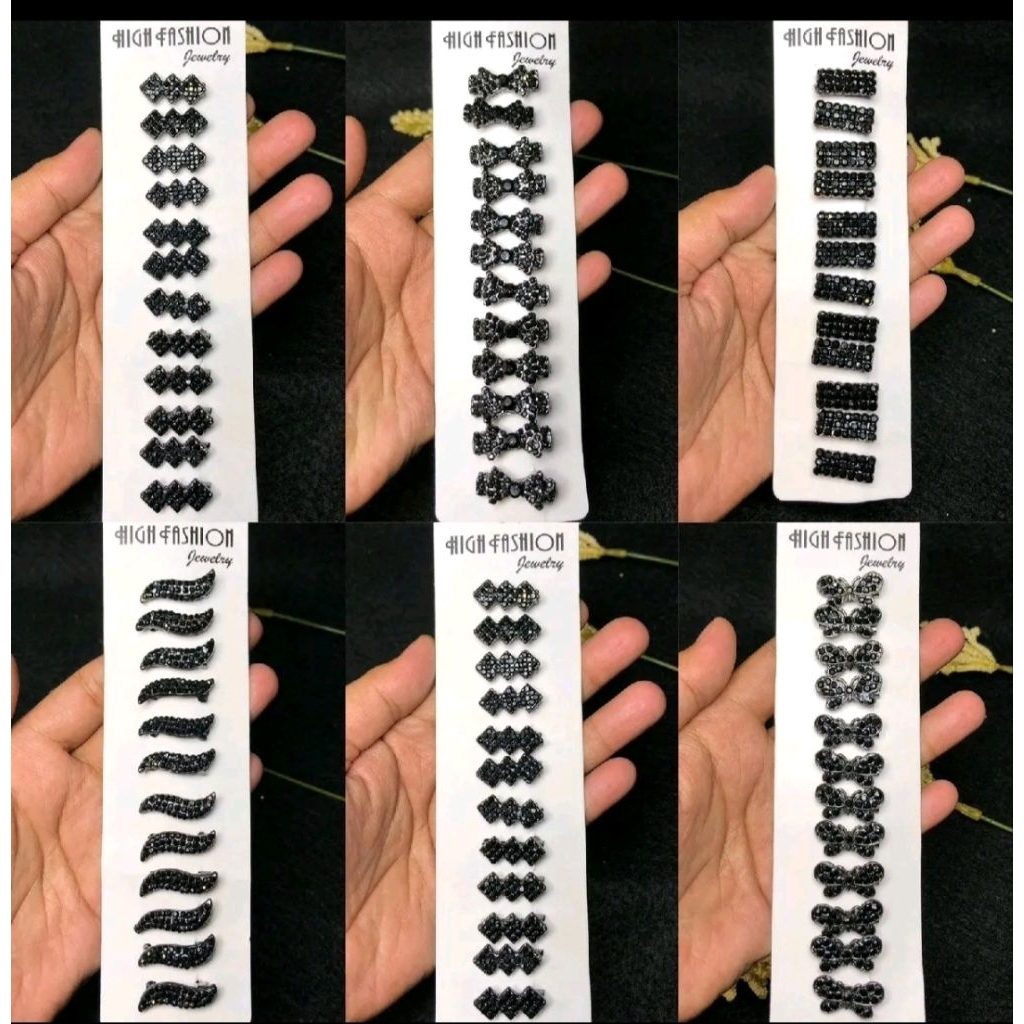 Bros dagu korea black clips elegan hitam / bros dagu hitam dengan mata zircon hitam / 6 pcs, 12 pcs 