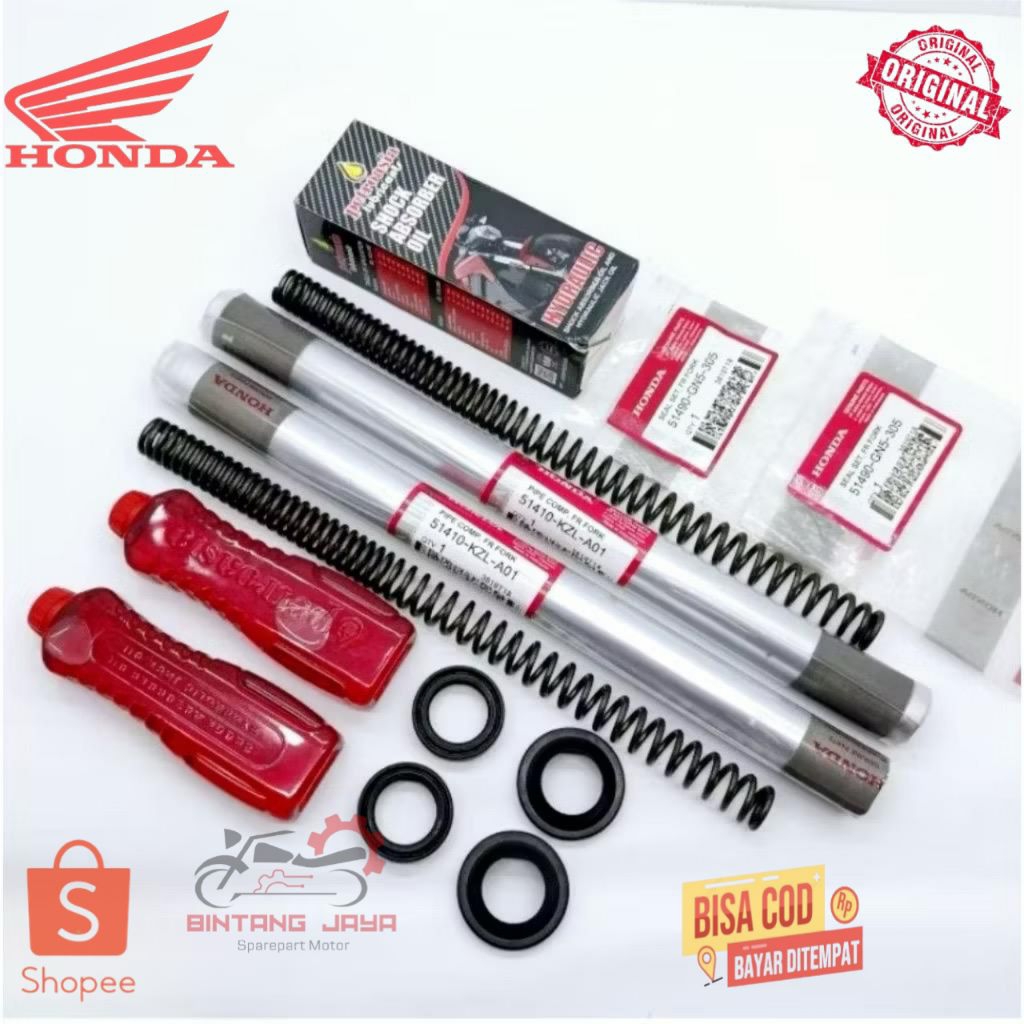 100% original PAKET LENGKAP As Shock Depan KZL Honda + Seal Shock + Oli Shock + Per