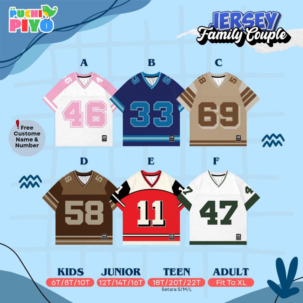 PO‼️kaos anak cewek JERSEY FAMILY COUPLE BY PUCHI PIYO 6-22y