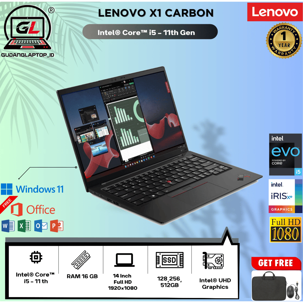 Laptop Lenovo ThinkPad X1 Carbon Gen 9 – i5 Gen 11 – 16GB / 256GB – Laptop Coding & Kantoran - MURAH