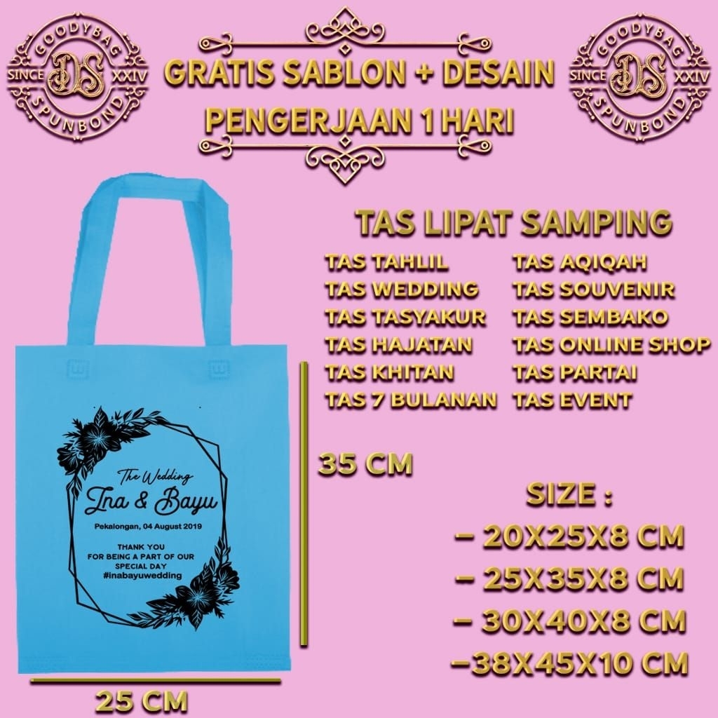 25x35x8cm / tas wedding / pernikahan / tas sablon / tas spunbond custom / tas godiebag / custom sabl