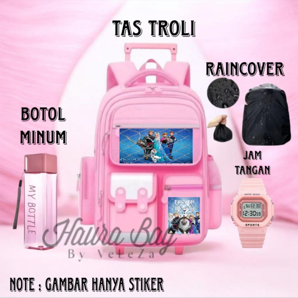 Tas Troli Anak Frozen Tas Ransel Troli Anak Perempuan Sekolah TK SD Tas Dorong Tas Koper Tas Sekolah