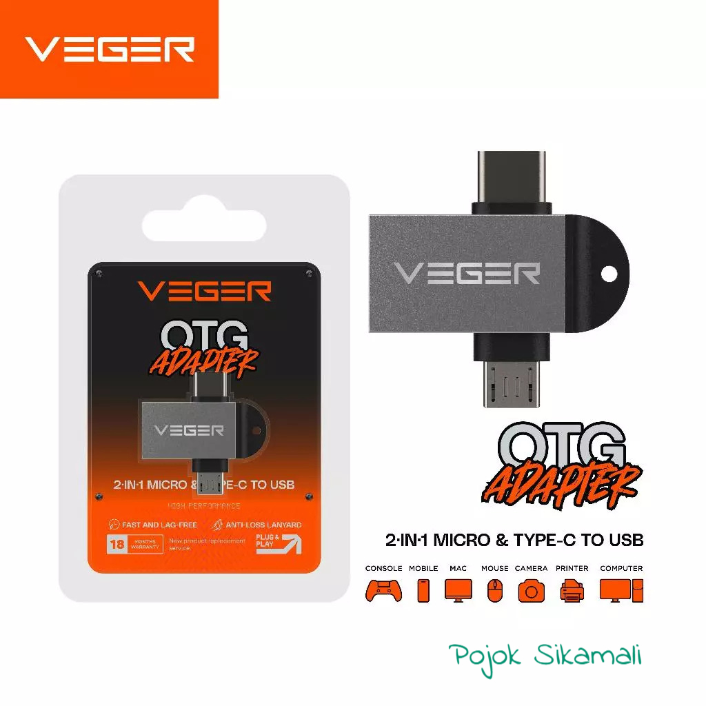 OTG Adapter Veger 2IN1 Type C & Micro USB to USB 3.0 Lanyard Design Original