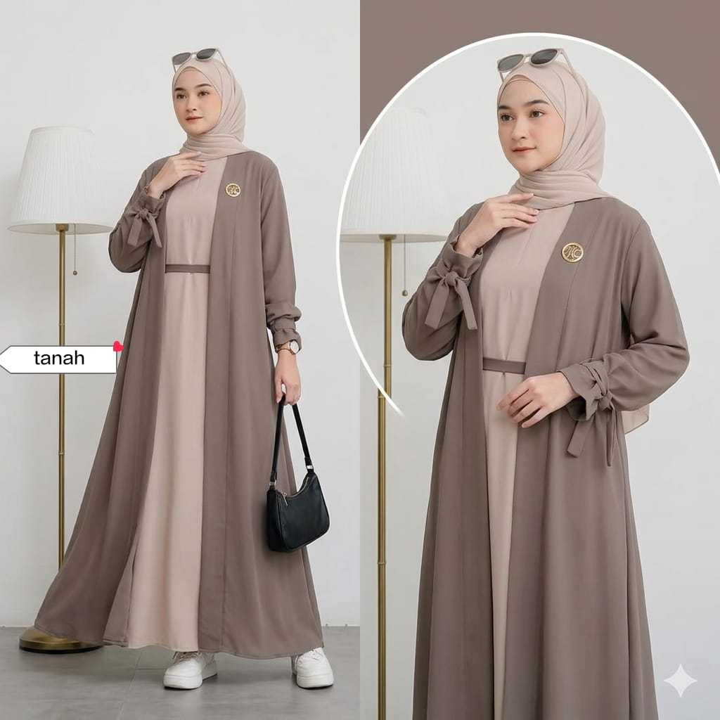 Abaya Set Dress Inner Outer Belt Baju Wanita Muslimah Nyaman Dipakai
