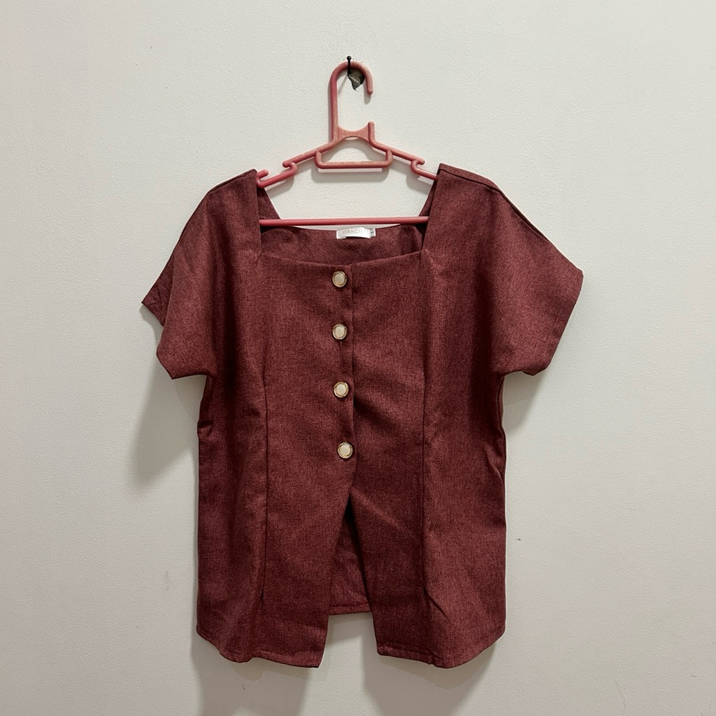 IWEARGRACIE - Avery Top Ruby Red / Atasan Wanita / kemeja Wanita / Blouse Wanita