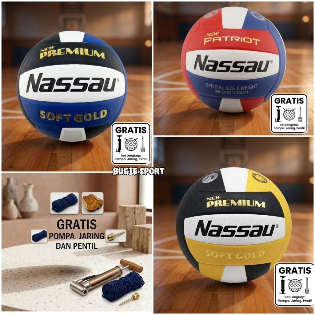 BOLA VOLI ORIGINAL ASLI 100% NASSAU - VOLLY BOLA VOLLEYBALL INDOR OUTDOR - BUGIE SPORT