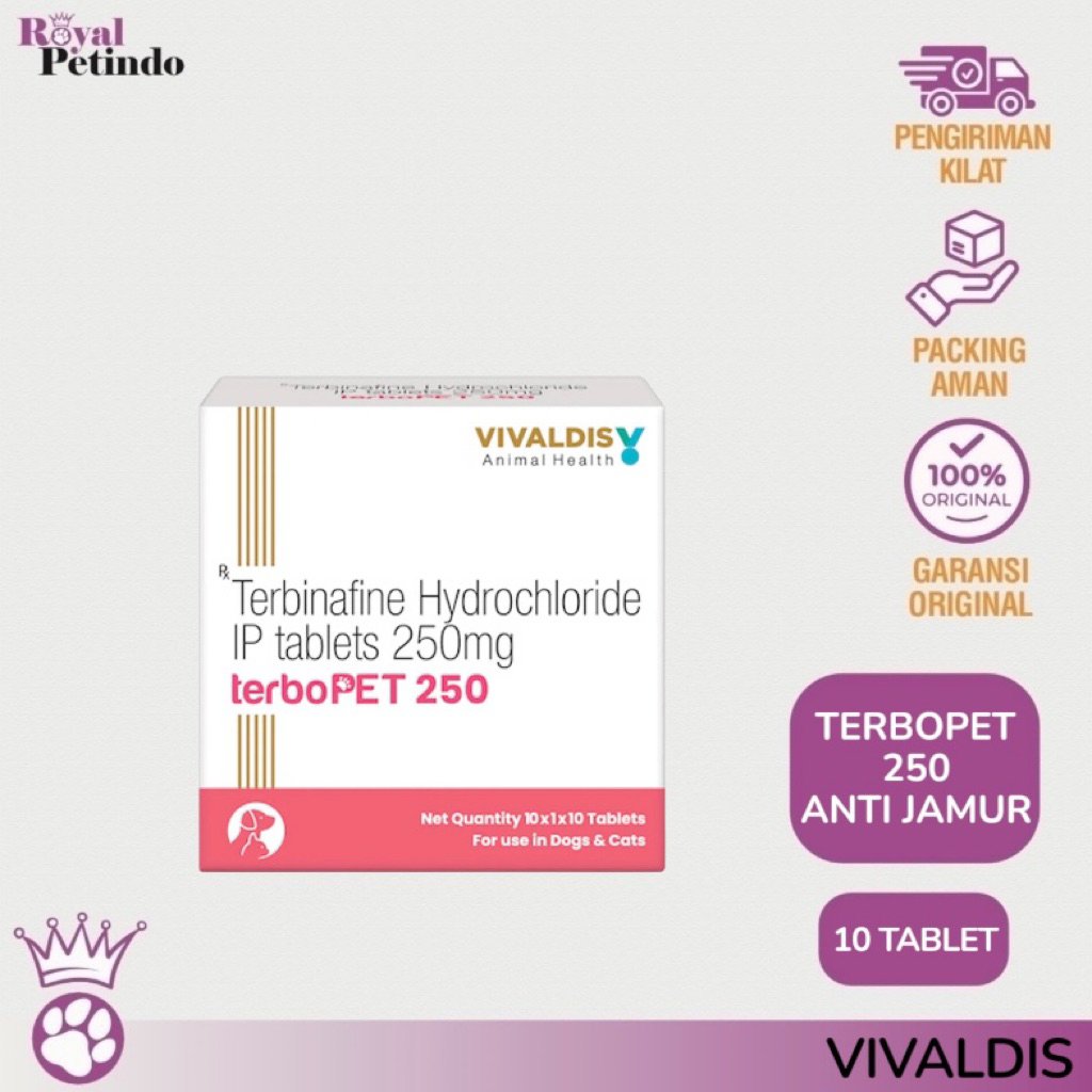 Vivaldis Terbopet 250 Tablet Anti Fungal Obat Jamur / Kulit Merah / Gatal Kucing Anjing 10 Tablet