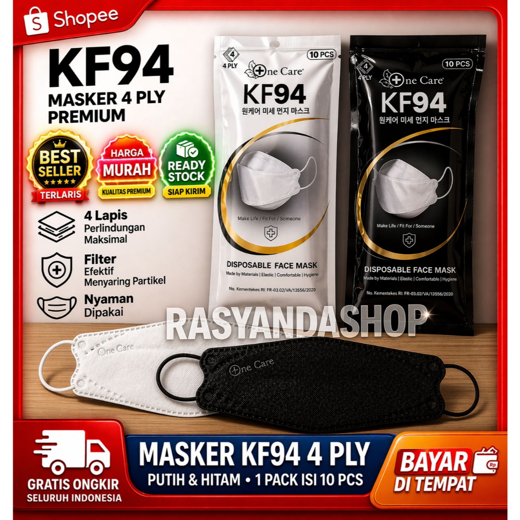 Masker KF94 One Care 4 Ply Diposable Face Mask Isi 10 Pcs