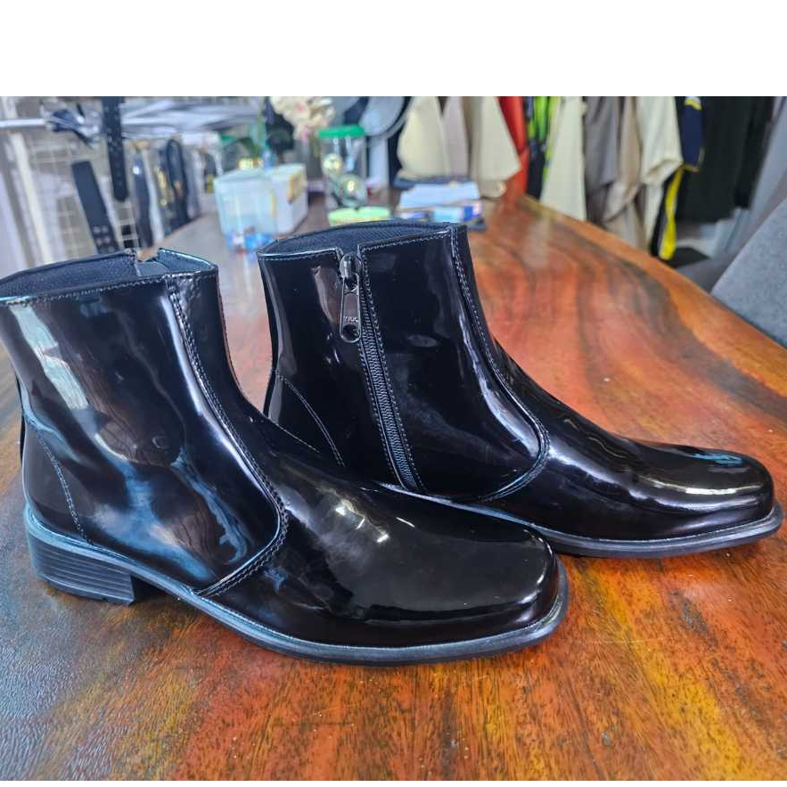 SEPATU PDH PDL WANITA ANKLE BOOTS POLWAN SECWAN HITAM GLOSY MERK AR EXCLUSIVE ASLI KULIT ORIGINAL / 
