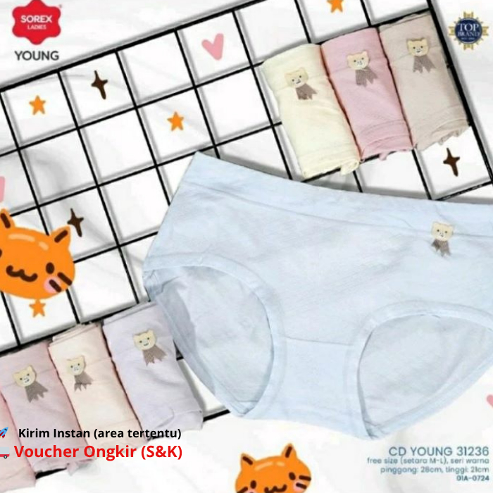 ( 3 Pcs) Sorex Celana Dalam Wanita / CD Remaja Sorex Young / CD Wanita Sorex 31236 Freesize