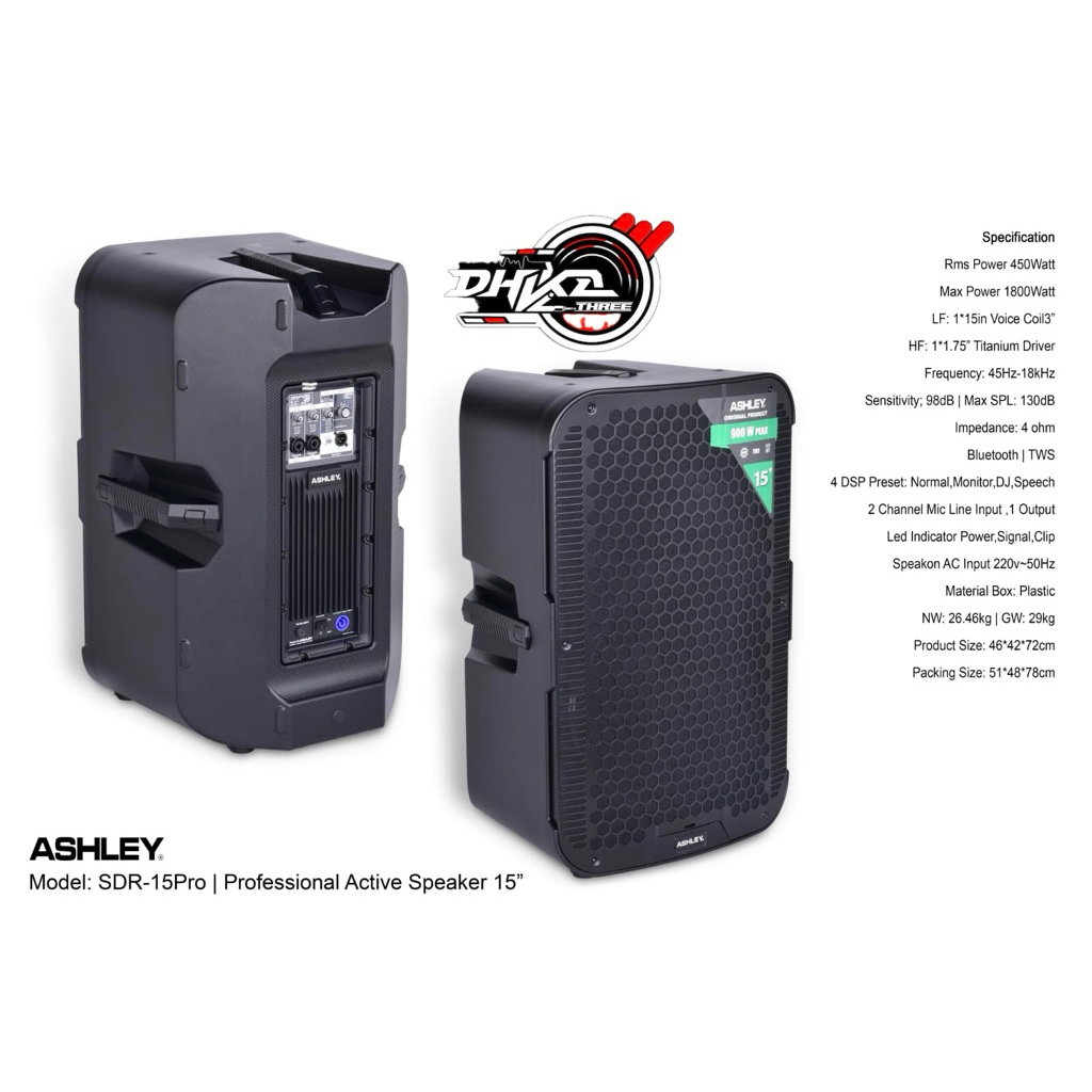 SPEAKER AKTIF ASHLEY SDR 15 PRO ORIGINAL / Speaker Aktif Ashley SDR 15 Pro Original / speaker ashley