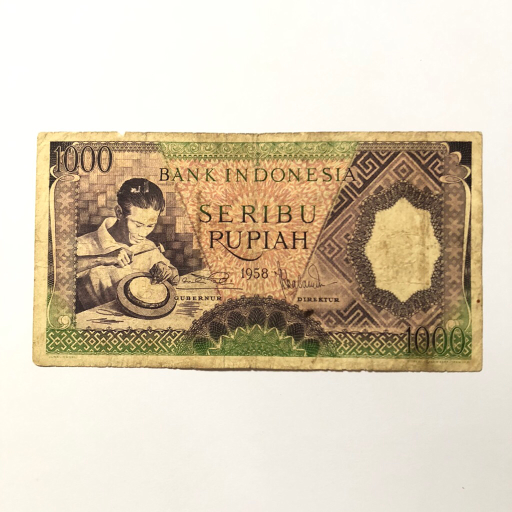 Uang Kertas Kuno 1000 Rupiah Tahun 1958 Seri Pekerja Kondisi Vf Original Nostalgia Koleksi