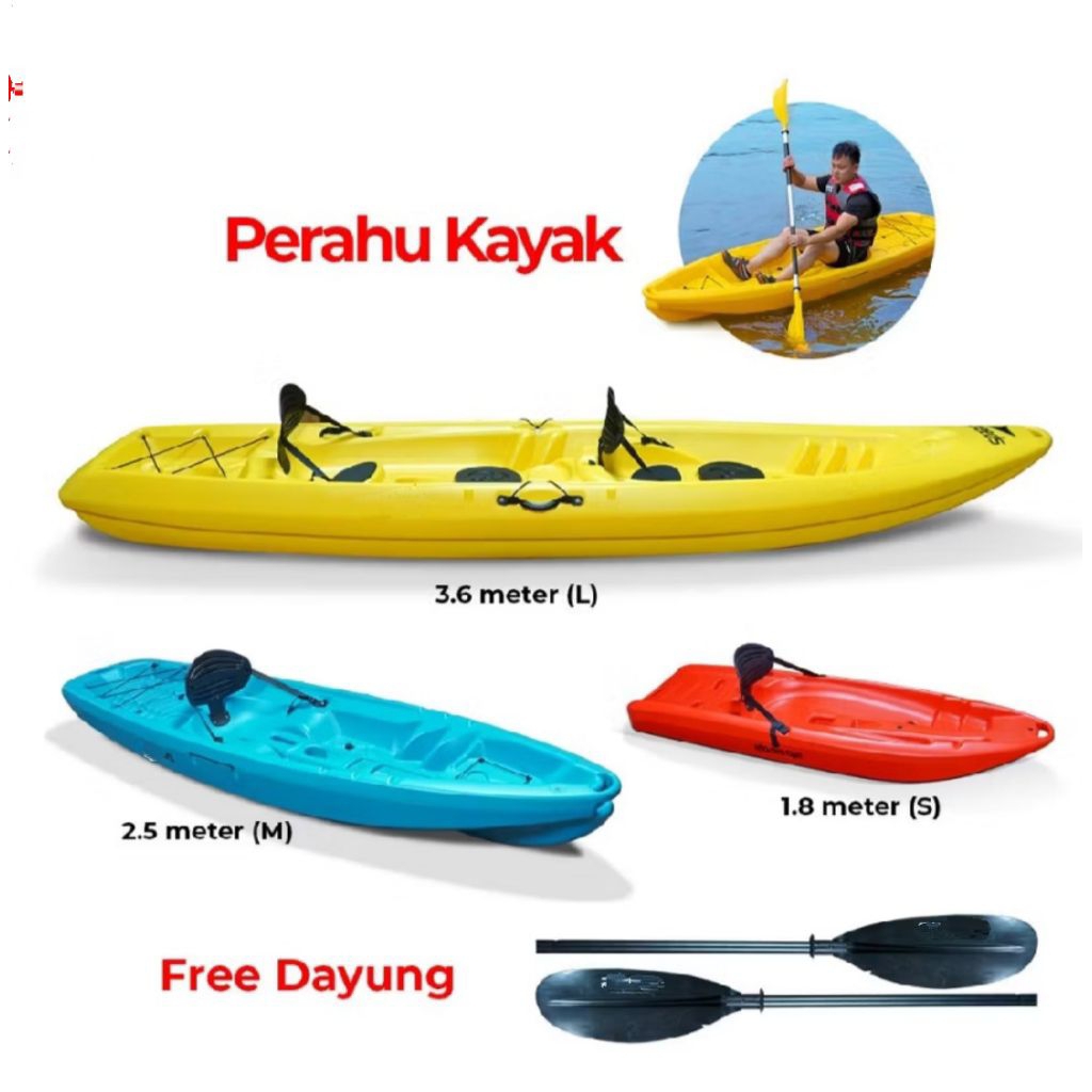 kayak perahu kano canoe conoe sampan boat plastik hdpe plastic dewasa adult anak kid ukuran big size