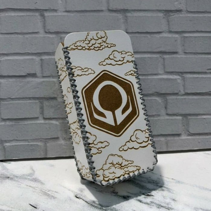 Cover Case HexV-3 / Oframe Sintetis Putih Leather Bng Abu Motif Cloud Pattern Logo