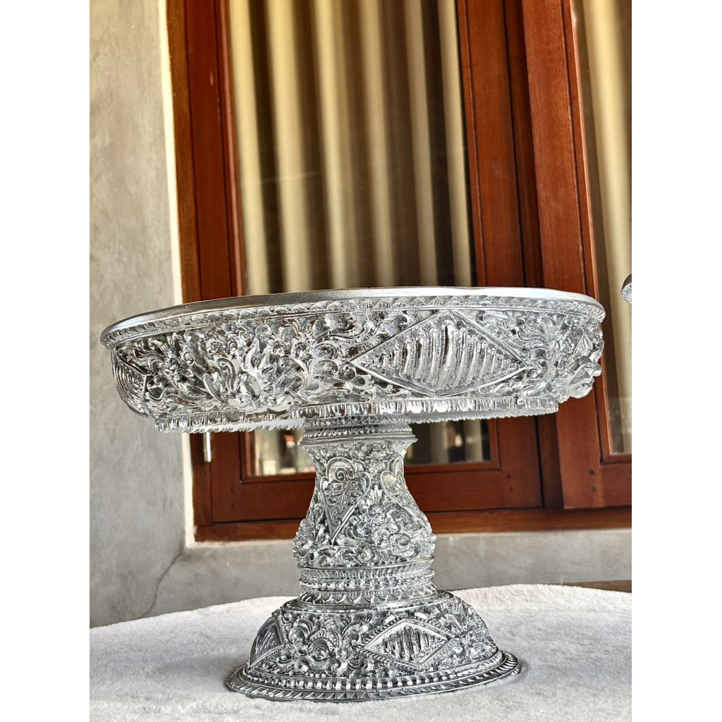 Dulang Nare 35cm Full Silver Motif Ukiran | Dulang Upacara Bali Handmade Premium