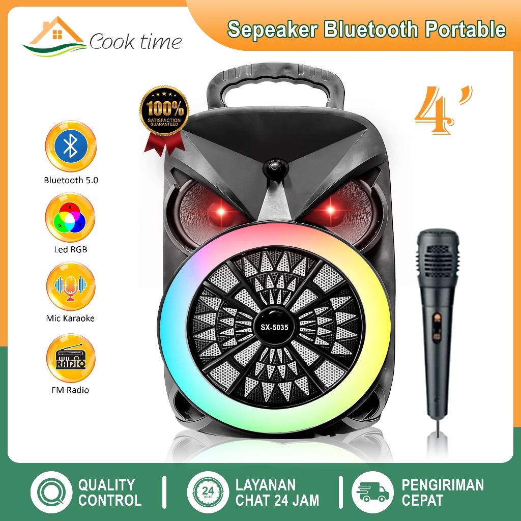 (CT) Speaker Bluetooth Portable Karaoke LED 4 inch With Mic Karaoke