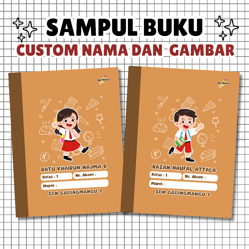 Sampul Buku Coklat Custom Nama - Sampul Coklat Anak SD