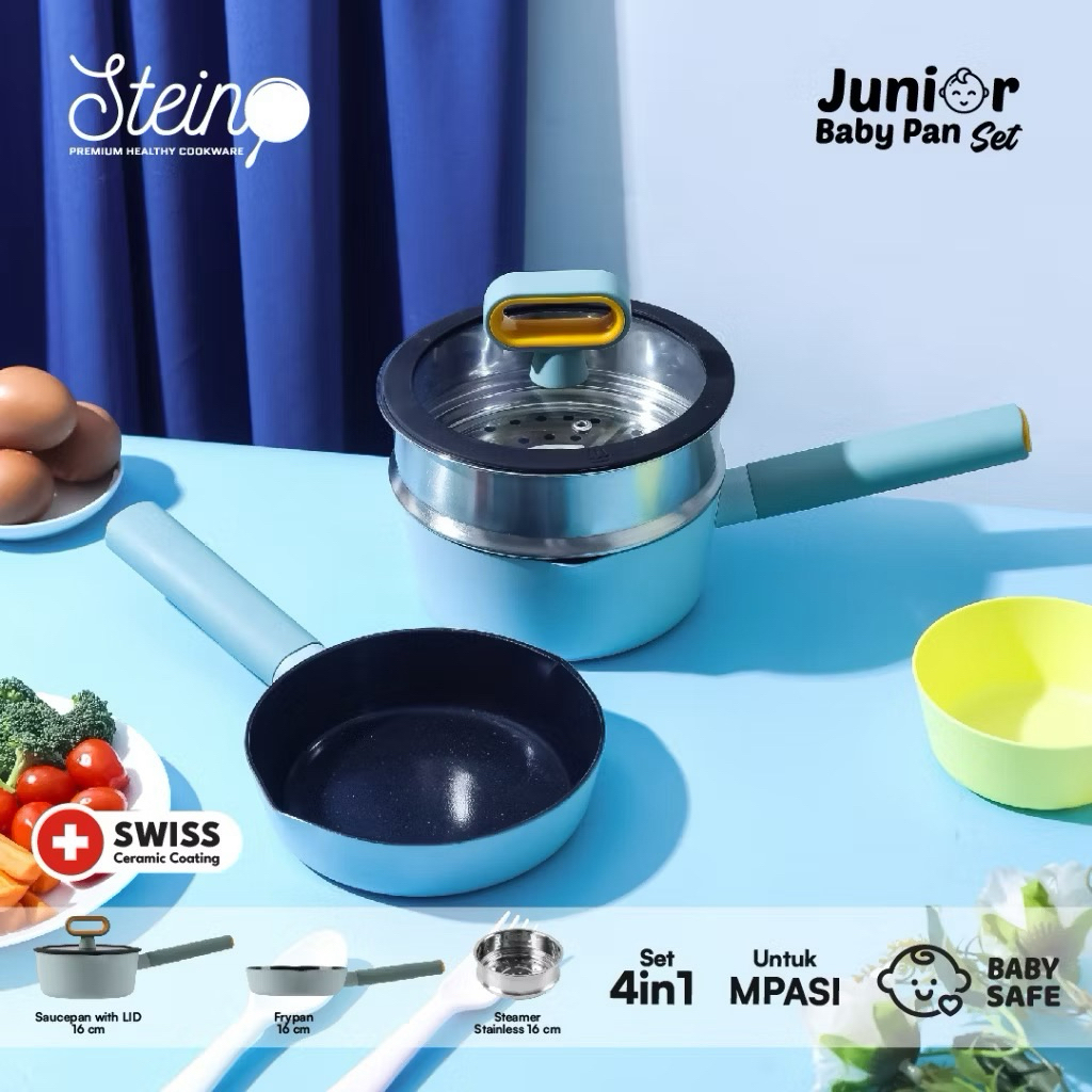 PANCI SET STEIN JUNIOR BABY PAN 4IN1 PANCI MPASI (WARNA BIRU)