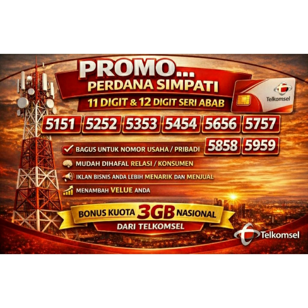 TELKOMSEL SIMPATI NOMOR CANTIK RAPI SERI ABAB 5151 5252 5353 5454 5656 5757 5858 5959