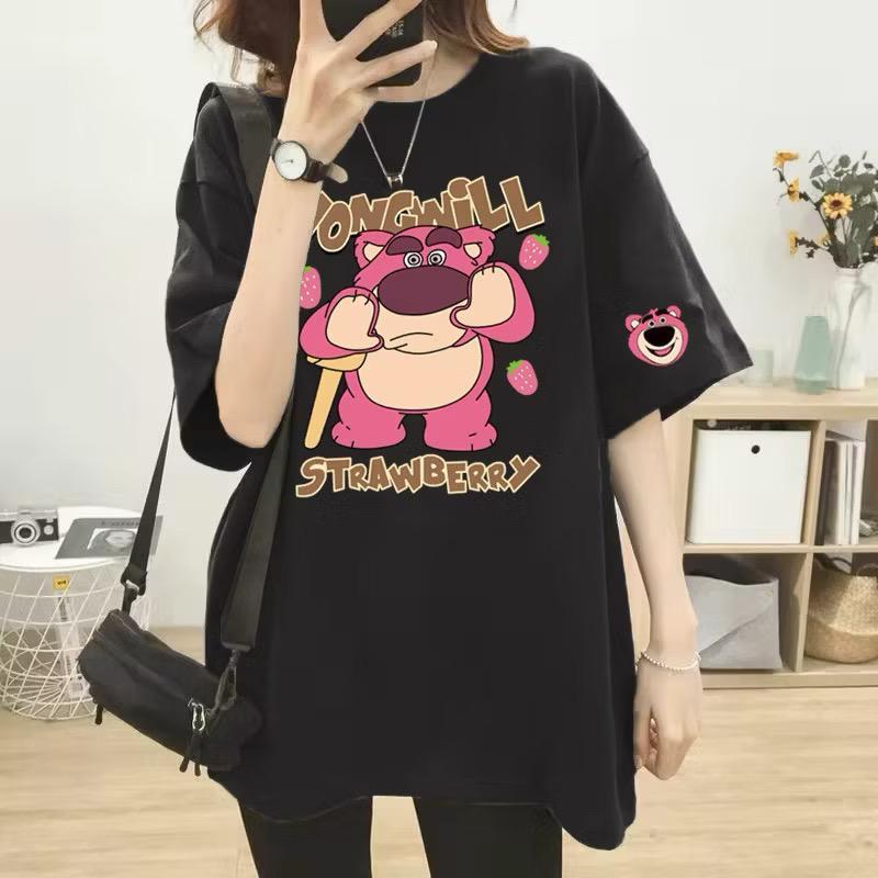 T-Shirt Oversize Young Will Strawberry Losto Bear | Kaos Hitam Oversize