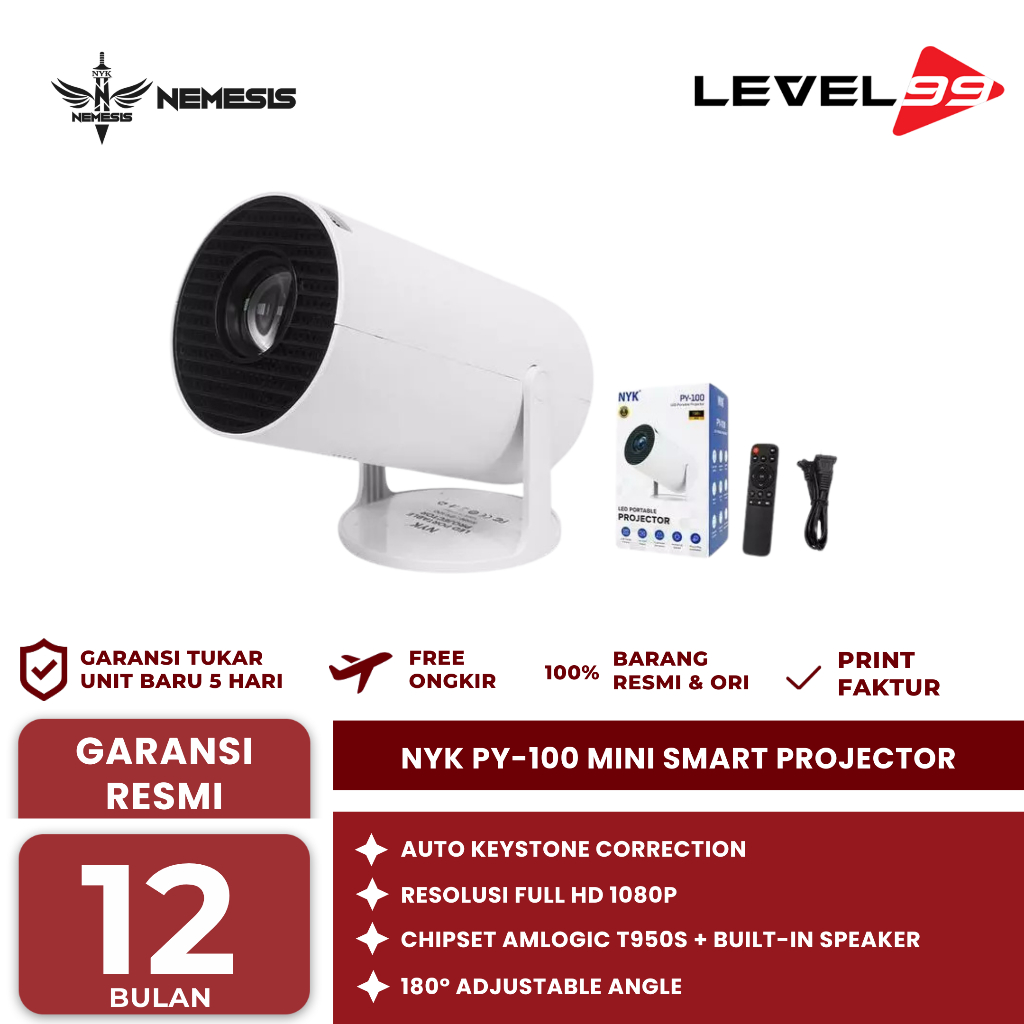 Mini Smart Projector NYK PY-100 200 ANSI Lumens HD 720P - Mini LCD Projector NYK Smart Android PY 10