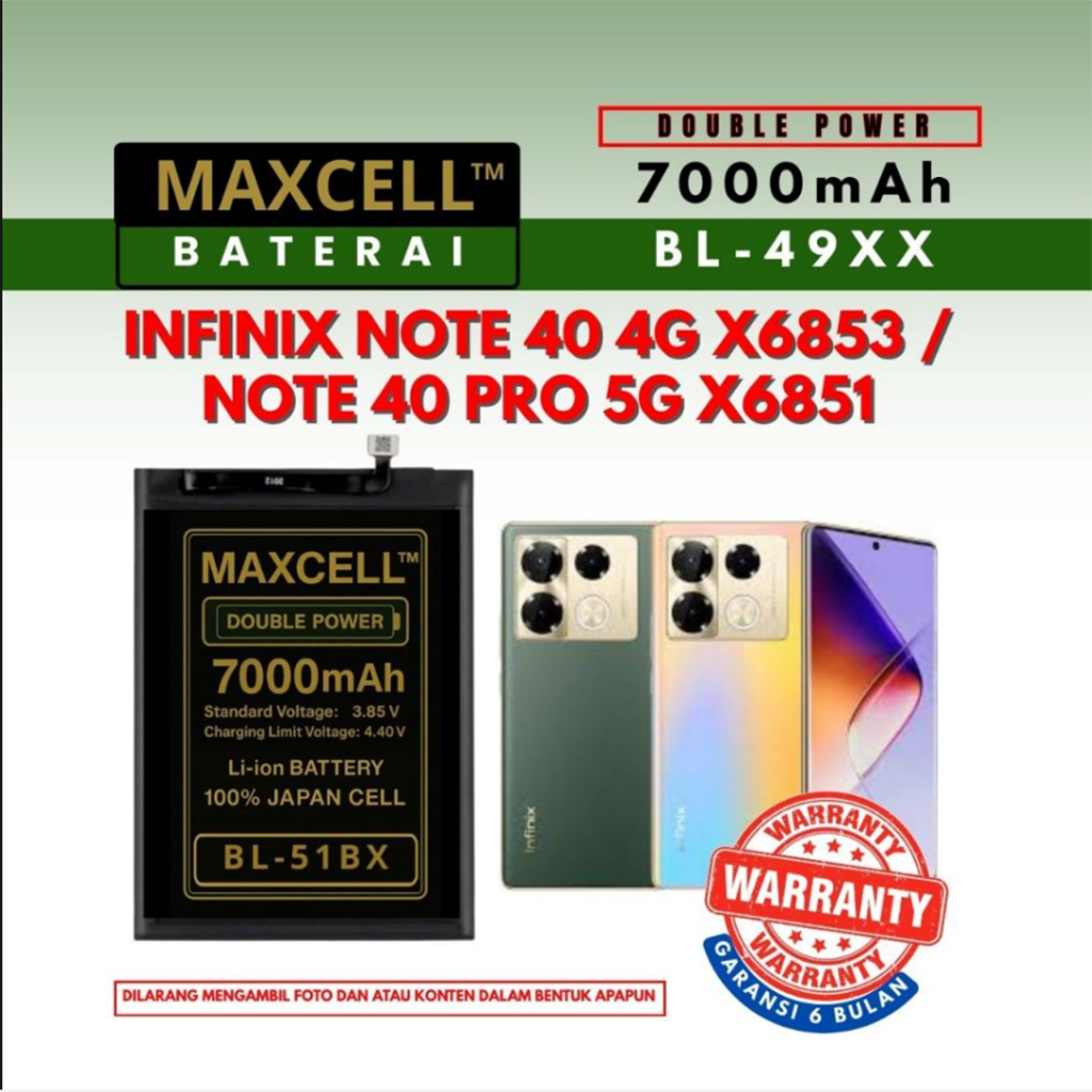 Baterai BL-49XX Compatible Infinix Note 40 4G X6853 / Note 40 Pro 5G X6851 Doubel Power 7000mAh