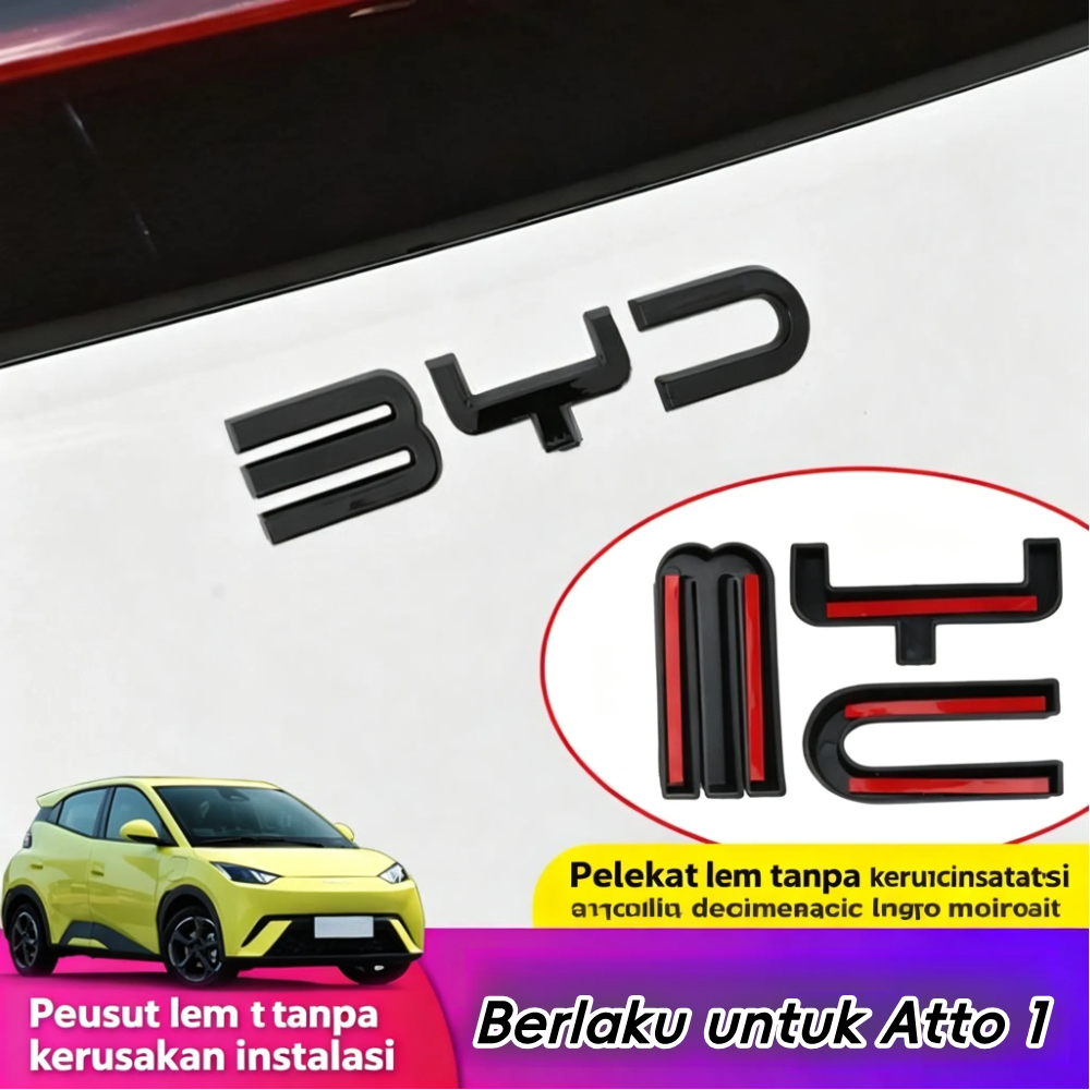 Emblem Logo BYD Atto 1 Hitam 2 PCS - Stiker Logo Mobil BYD Atto 1 PNP, Aksesoris Modifikasi BYD Atto
