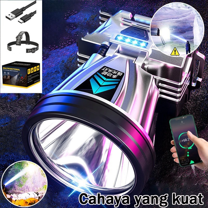 Senter Kepala LED Super Terang 300 Watt dengan Power Bank, Tahan Air/SENTER BERBURU CARI IKAN HIKING