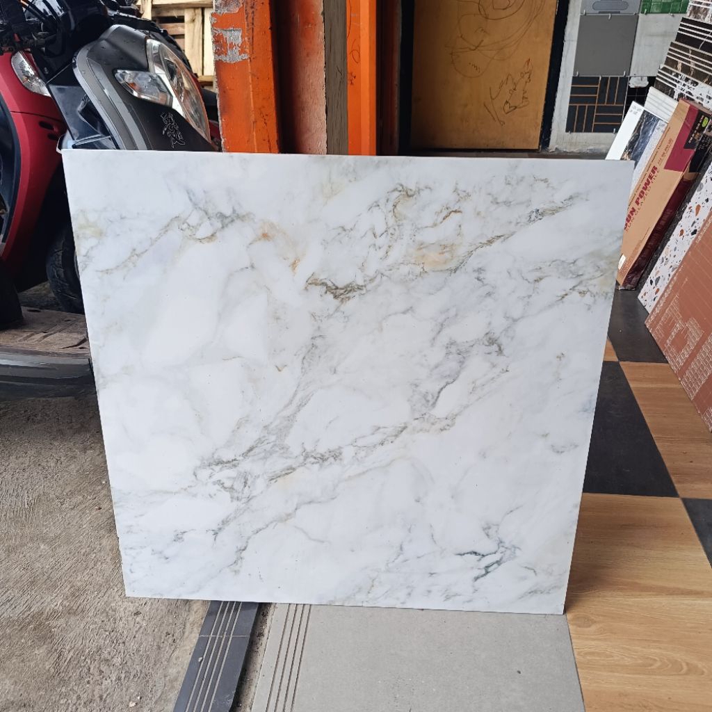 Granit Lantai 80x80 putih motif marmer sunpower