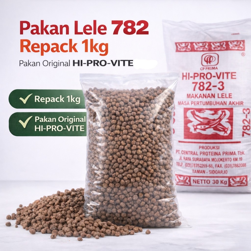 Pakan Lele 782 HI-PRO-VITE 1KG Pelet Lele Apung 2mm 3mm 4mm Original Cepat Besar Hemat Pakan