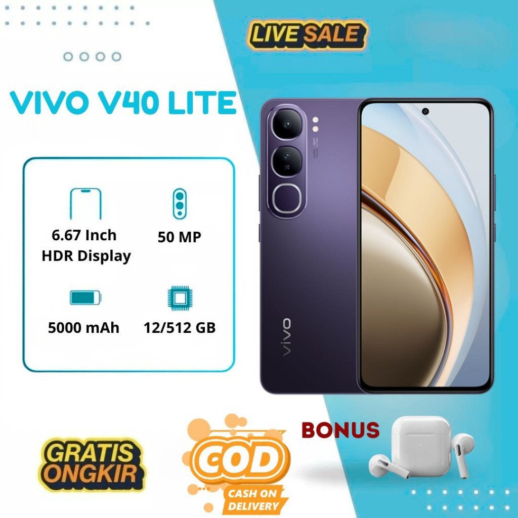 Hp Vivo V40 Lite 5G 12/512GB Fullset Termurah dan Bergaransi