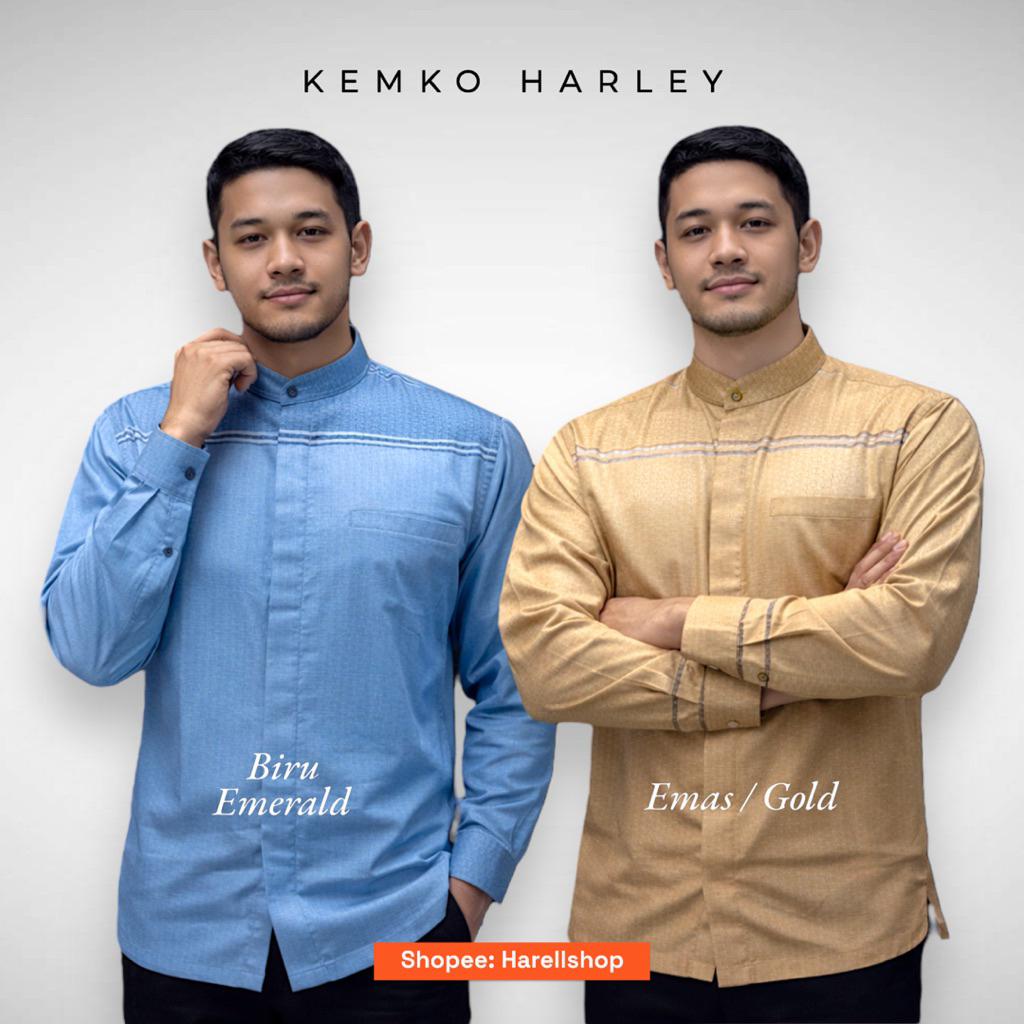Kemko Harley Pria Lengan Panjang Biru Tosca Biru Emerald Terang Hijau Sage Tua Violet Pucat Emas | B