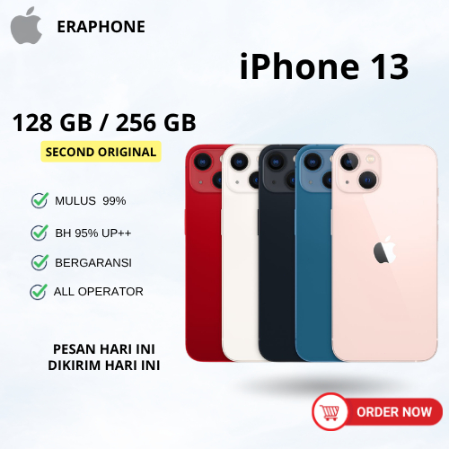 Apple iPhone 13 128GB 256GB (Tusuk jarum sim +Kabel USB ) SECOND FULLSET MULUS ORIGINAL BERGARANSI