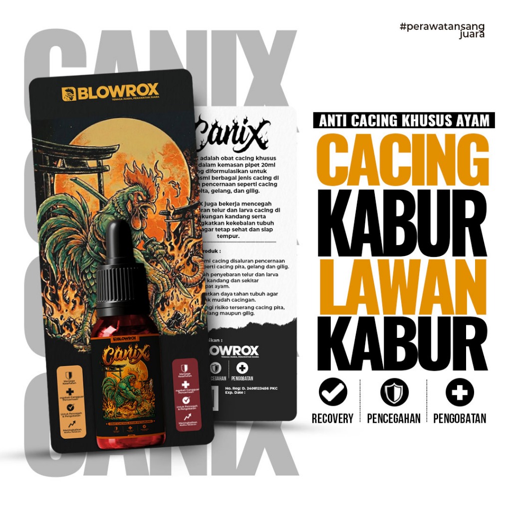 BLOWROX CANIX Anti Cacing Ayam 20ml – Obat Cacing Ayam Ampuh | Basmi Cacing Pita, Gelang & Gilig | P