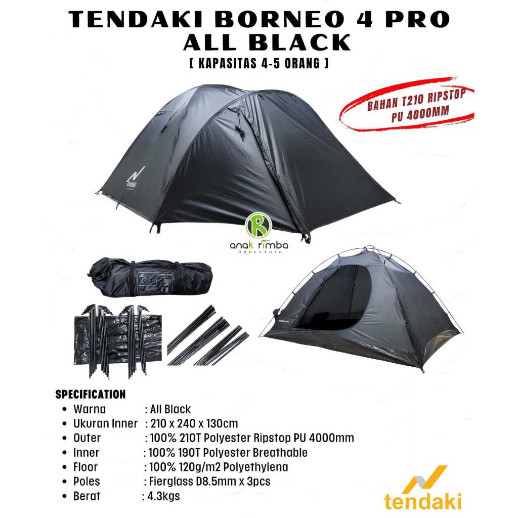 TENDA TENDAKI BORNEO 4 PRO BLACK TENDA BORNEO 4 PRO HITAM TENDA BORNEO 4