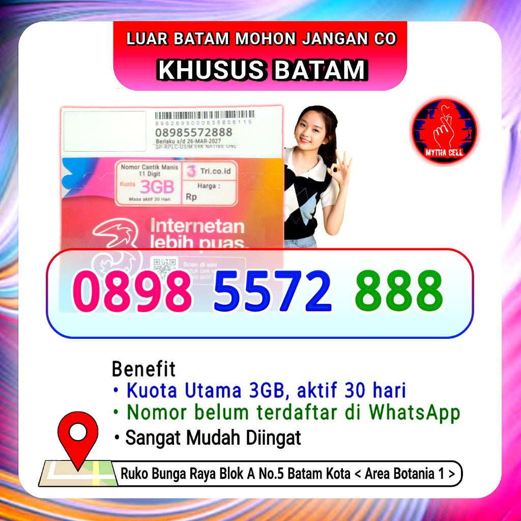 Kartu Tri 11 Digit Nomor Cantik 888 - KHUSUS BATAM
