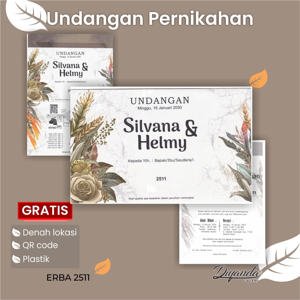 Undangan Pernikahan Minimalis Elegan Cokelat putih | Blangko Undangan Nikah Murah | ERBA 2511