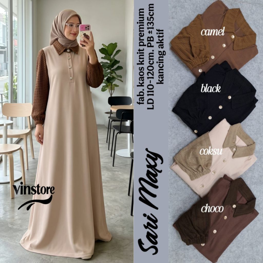 Sari Maxy Polos Gamis Kaos Knit Premium