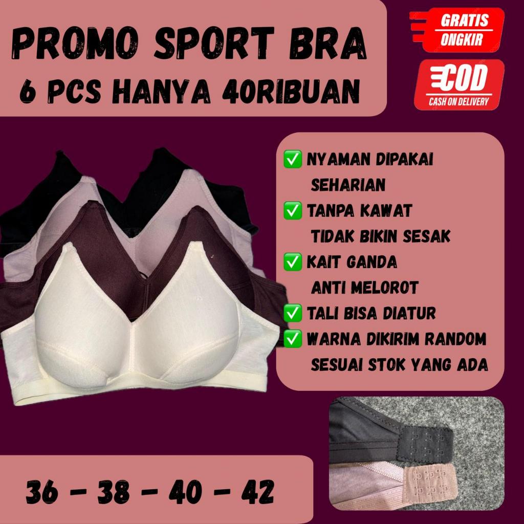 6 PCS/ BHSPORT BRA Remaja SPORTY Tanpa Busa P14